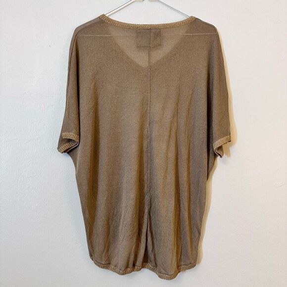 Mona Leah Womens Oversized Blouse High Low V Neck Shimmering Gold Small - Picture 4 of 4